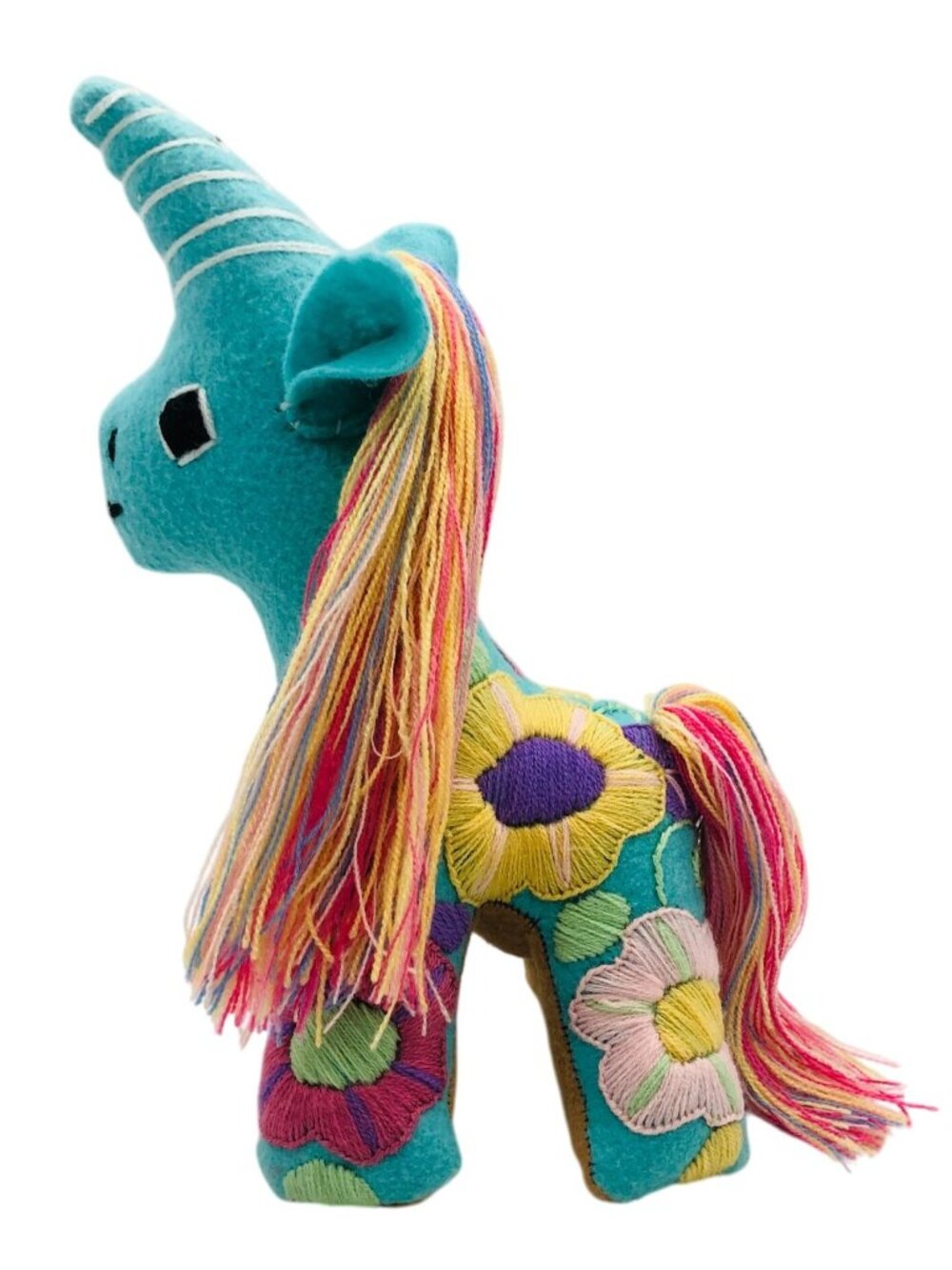 Mexican Folk Art Plush Unicorn Stuffed Animal Hand Embroidered Floral Colorful